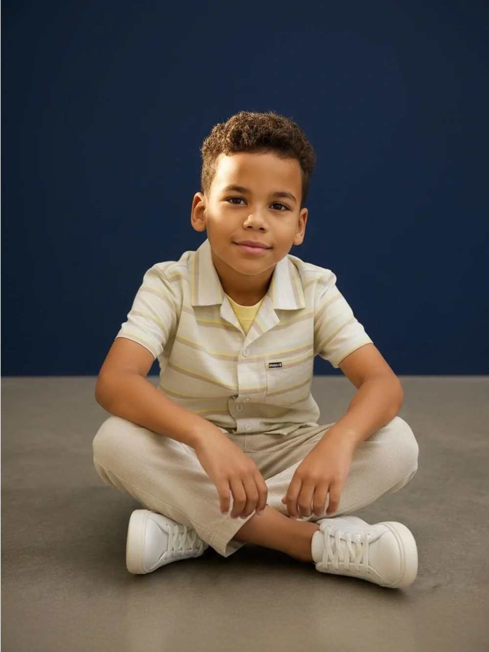 Hurley Boys’ Yellow & Beige Striped Short Sleeve Button-Down Shirt – Size 7/8 - Picture 1 of 6